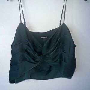 NWT Express Women's Green Ruched Cropped Top Size Large Satin